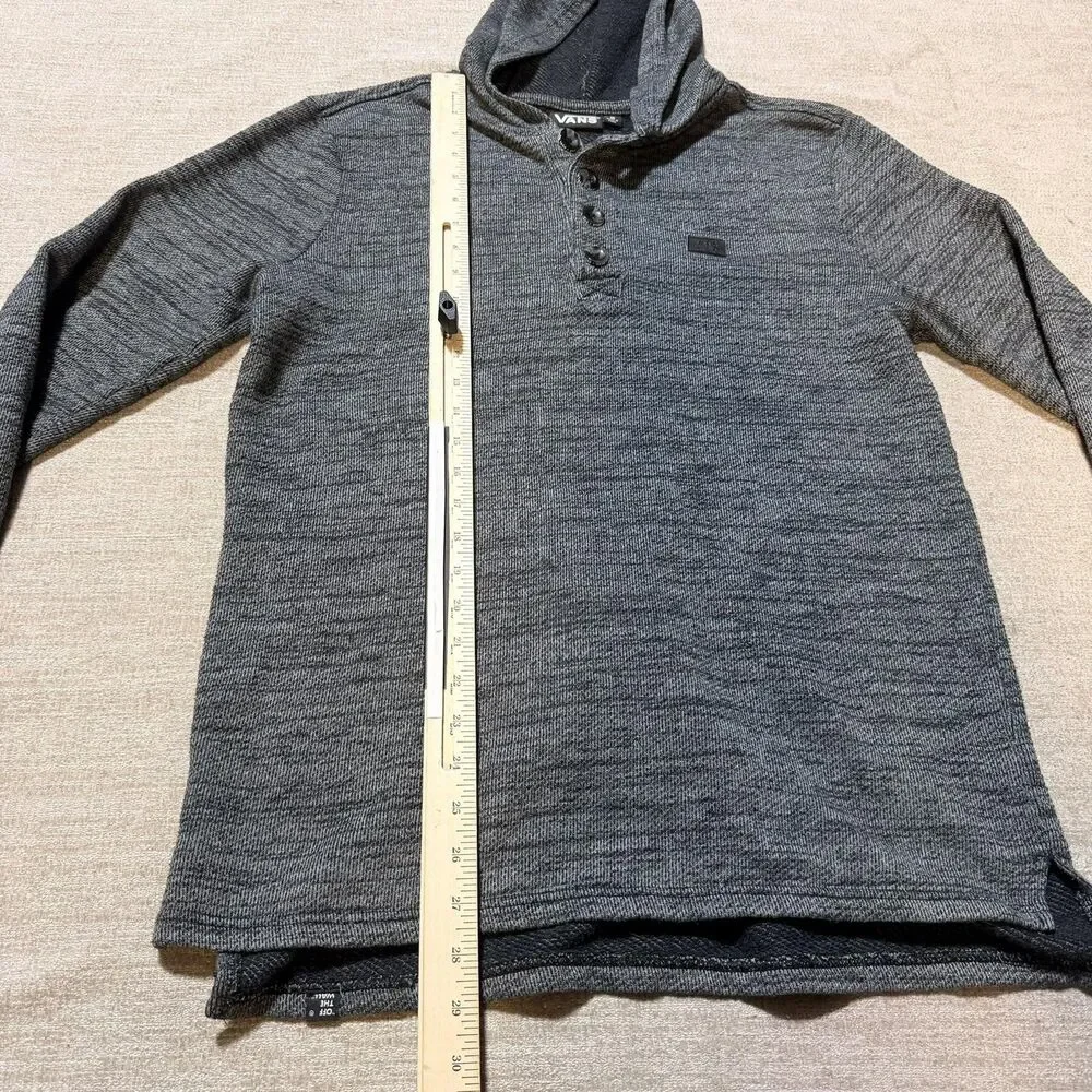 VANS Sweater Mens Medium Gray Hooded Henley Knit Long Sleeve Pullover Casual
